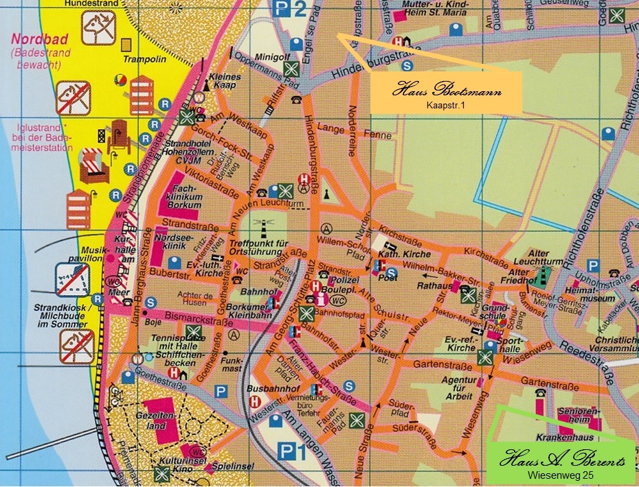 Borkum Lage der Ferienwohnungen